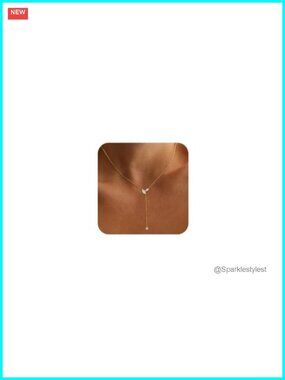 14K Gold Plated CZ Y-Drop Necklace Long Brass Trendy Minimalist